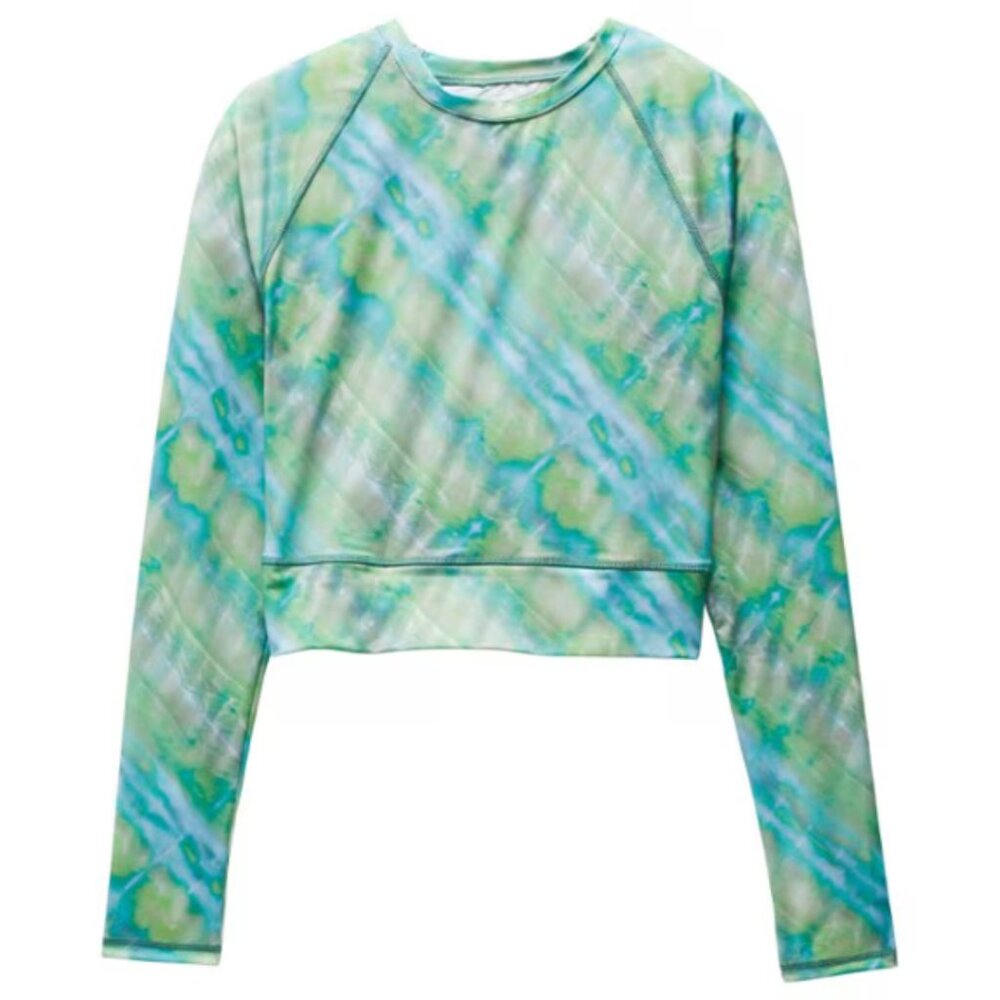 Prana Salt Kiss Crop Rashguard Mirage Green Blue NWT Size Small